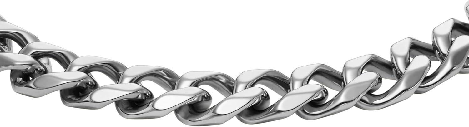 imageFossil Mens Plated Stainless Steel Engravable Personalized Gift ID Chain or Cuff Bracelet for MenSilver Curb Chain
