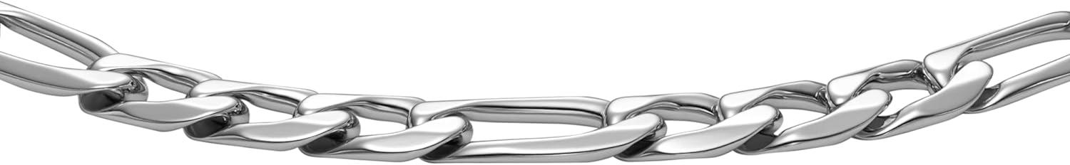 imageFossil Mens Plated Stainless Steel Engravable Personalized Gift ID Chain or Cuff Bracelet for MenSilver Figaro Chain