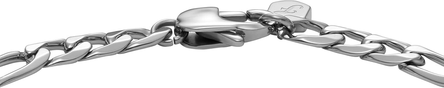 imageFossil Mens Plated Stainless Steel Engravable Personalized Gift ID Chain or Cuff Bracelet for MenSilver Figaro Chain