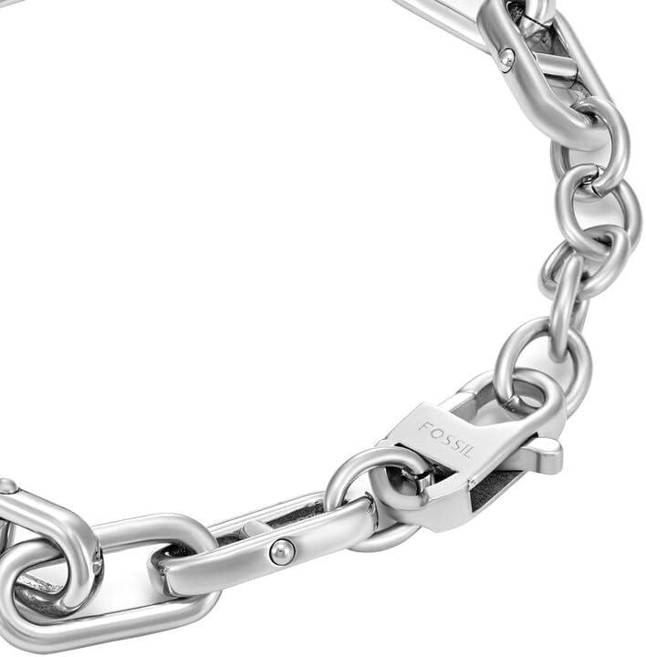 imageFossil Mens Plated Stainless Steel Engravable Personalized Gift ID Chain or Cuff Bracelet for MenSilver Knox Knurled Chain