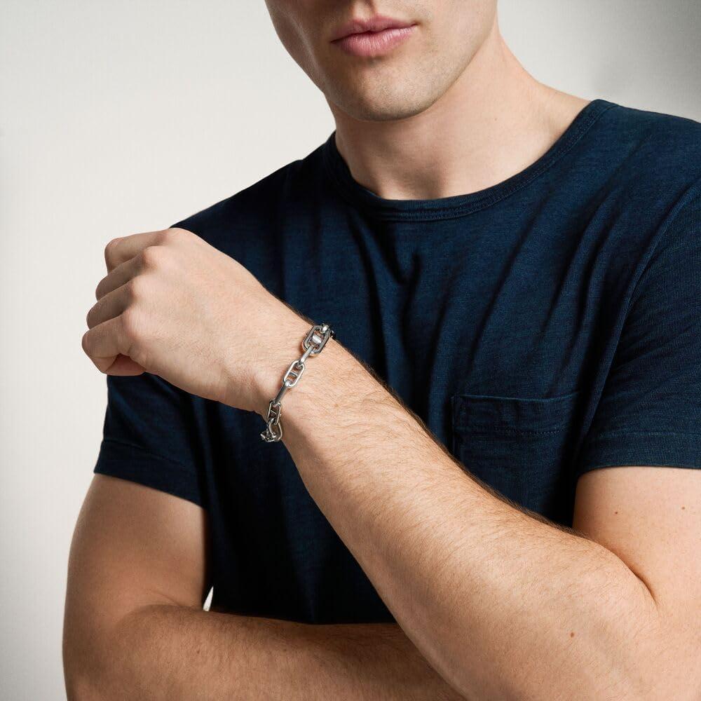 imageFossil Mens Plated Stainless Steel Engravable Personalized Gift ID Chain or Cuff Bracelet for MenSilver Knox Knurled Chain