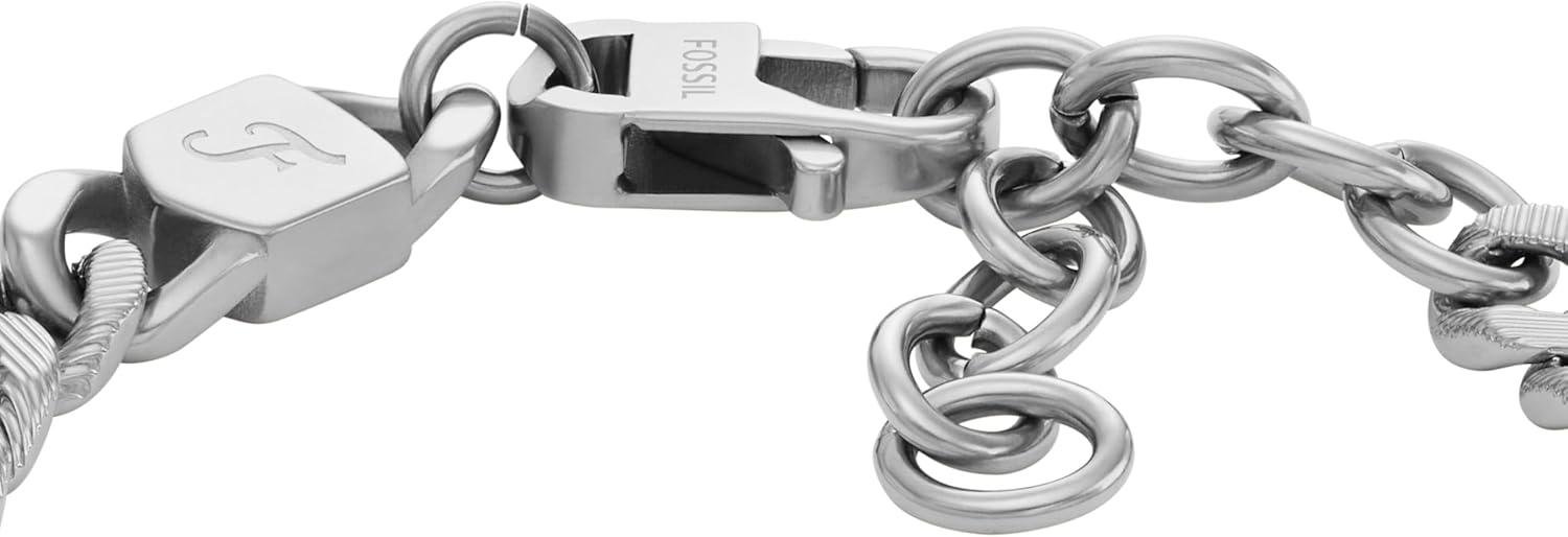 imageFossil Mens Plated Stainless Steel Engravable Personalized Gift ID Chain or Cuff Bracelet for MenSilver Large Curb Chain