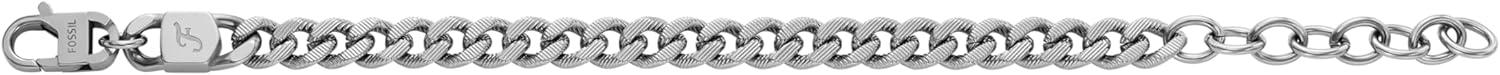 imageFossil Mens Plated Stainless Steel Engravable Personalized Gift ID Chain or Cuff Bracelet for MenSilver Large Curb Chain