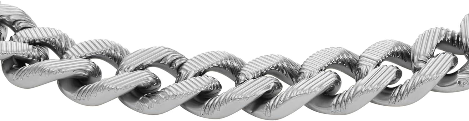 imageFossil Mens Plated Stainless Steel Engravable Personalized Gift ID Chain or Cuff Bracelet for MenSilver Large Curb Chain