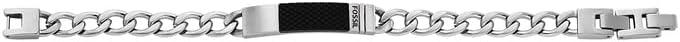 imageFossil Mens Plated Stainless Steel Engravable Personalized Gift ID Chain or Cuff Bracelet for MenSilverBlack