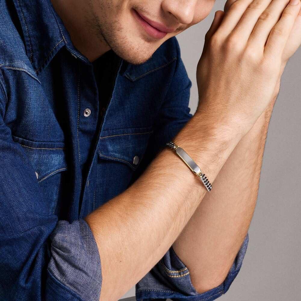 imageFossil Mens Plated Stainless Steel Engravable Personalized Gift ID Chain or Cuff Bracelet for MenSilverGold Drew Engravable