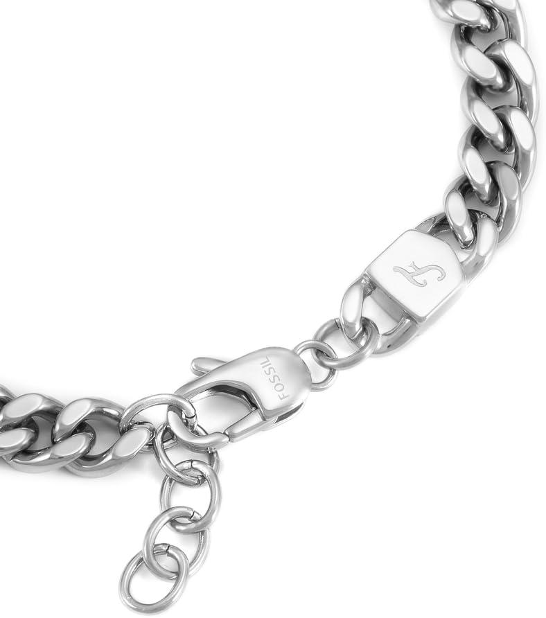 imageFossil Mens Plated Stainless Steel Engravable Personalized Gift ID Chain or Cuff Bracelet for MenSilverGold Drew Engravable