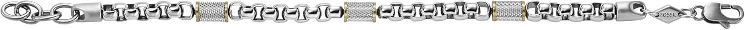 imageFossil Mens Plated Stainless Steel Engravable Personalized Gift ID Chain or Cuff Bracelet for MenTwo Tone Chain