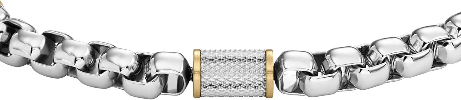 imageFossil Mens Plated Stainless Steel Engravable Personalized Gift ID Chain or Cuff Bracelet for MenTwo Tone Chain