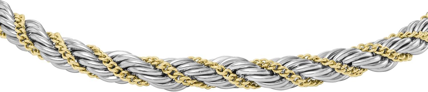 imageFossil Mens Plated Stainless Steel Engravable Personalized Gift ID Chain or Cuff Bracelet for MenTwoTone Twist Chain