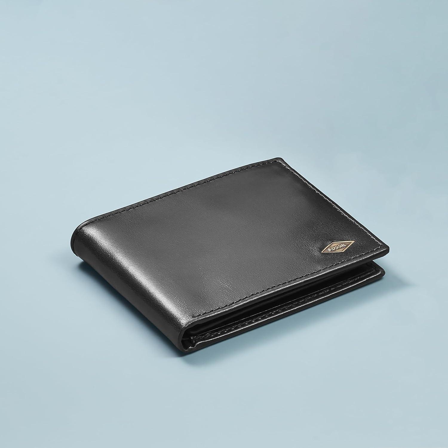 imageFossil Mens Ryan Leather RFID Blocking Bifold Flip ID WalletBlack