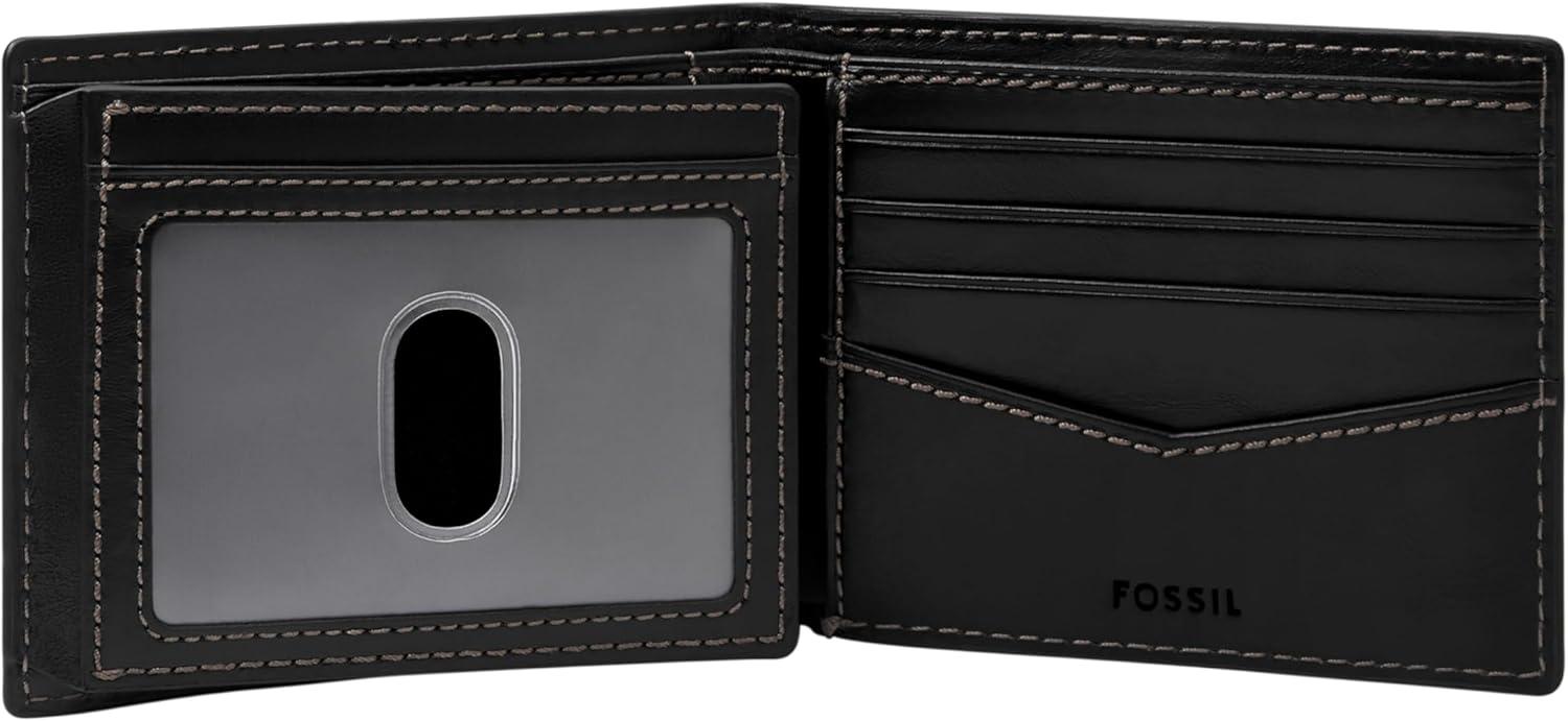 imageFossil Mens Ryan Leather RFID Blocking Bifold Flip ID WalletHayes Black