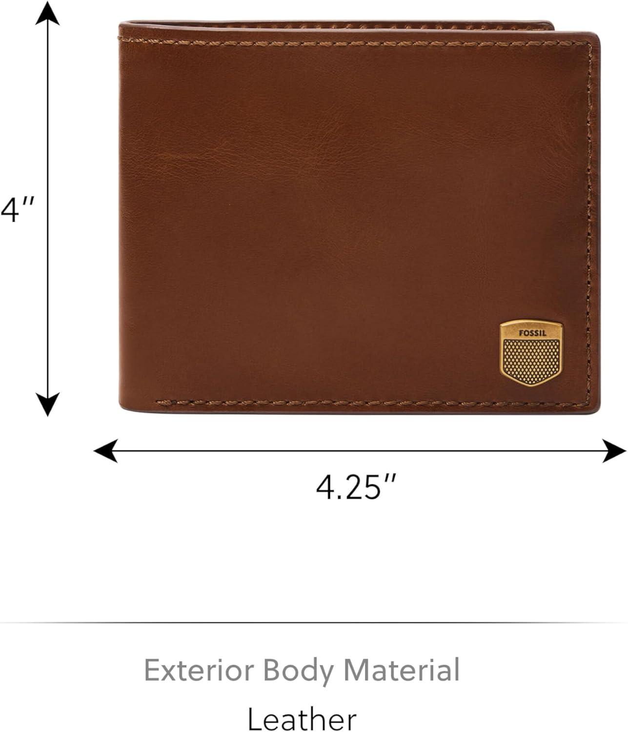 imageFossil Mens Ryan Leather RFID Blocking Bifold Flip ID WalletHayes Brown