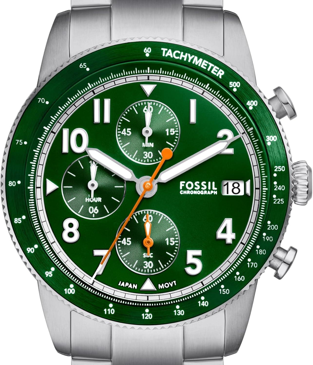 imageFossil Mens Sport Tourer Quartz Stainless Steel Chronograph WatchSilverGreen