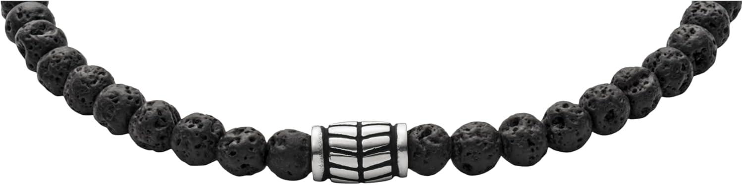 imageFossil Mens Stainless Steel and Genuine Leather andor Beaded Bracelet for MenBlack Lava