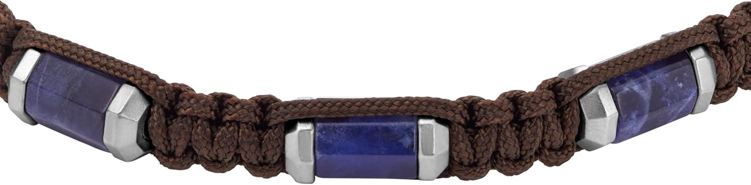 imageFossil Mens Stainless Steel and Genuine Leather andor Beaded Bracelet for MenBlue SodaliteBrown