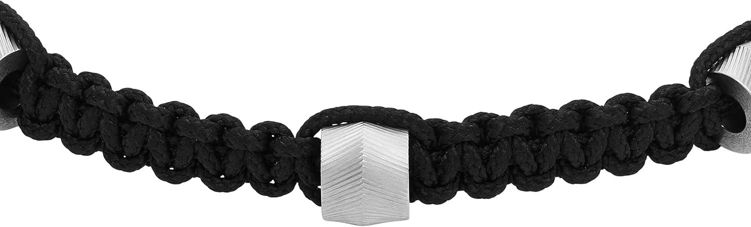 imageFossil Mens Stainless Steel and Genuine Leather andor Beaded Bracelet for MenHarlow Linear Texture Bead wBlack Nylon