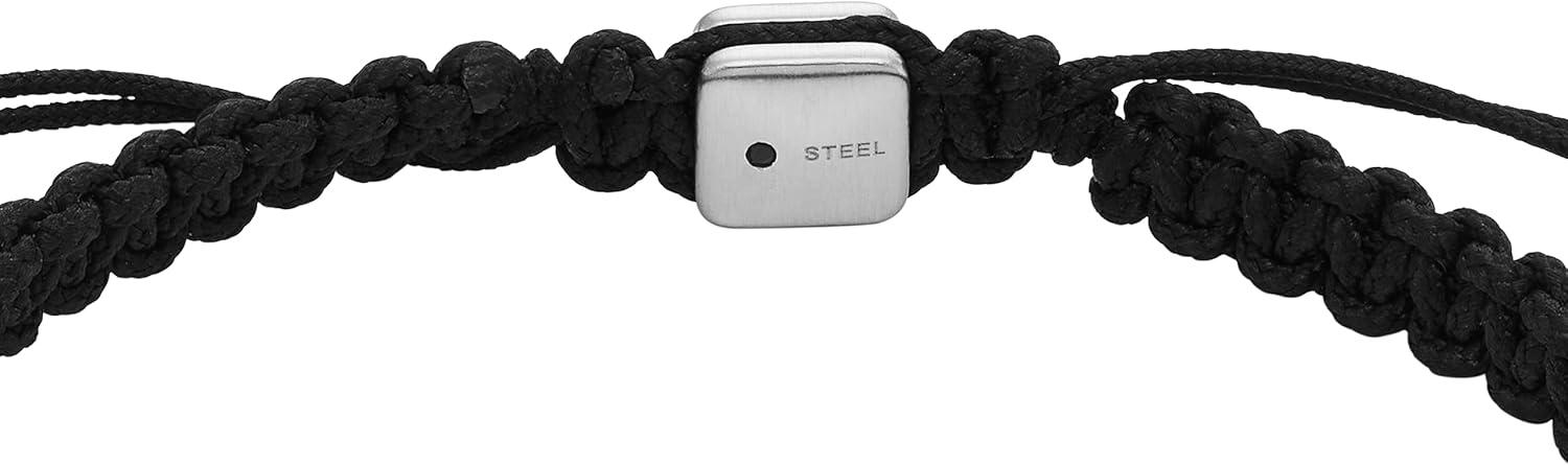 imageFossil Mens Stainless Steel and Genuine Leather andor Beaded Bracelet for MenHarlow Linear Texture Bead wBlack Nylon