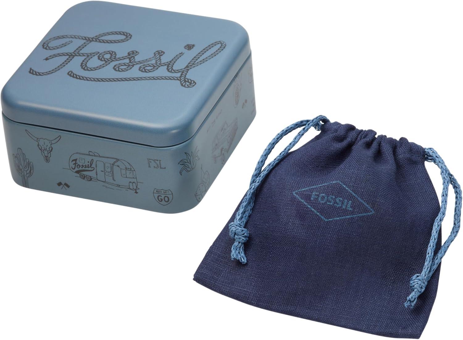 imageFossil Mens Stainless Steel and Genuine Leather andor Beaded Bracelet for MenHarlow Linear Texture Bead wBlack Nylon