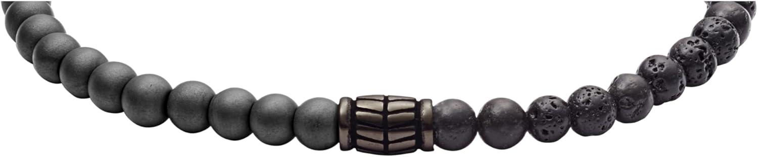 imageFossil Mens Stainless Steel and Genuine Leather andor Beaded Bracelet for MenHematiteLava