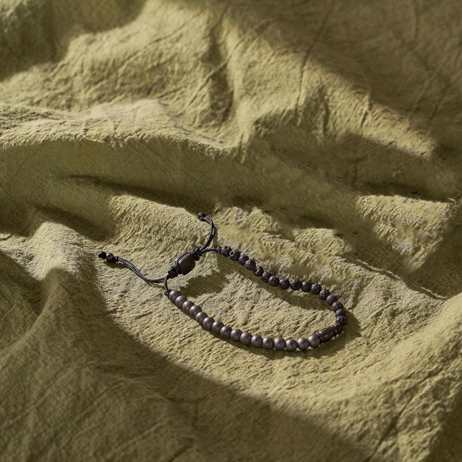 imageFossil Mens Stainless Steel and Genuine Leather andor Beaded Bracelet for MenHematiteLava