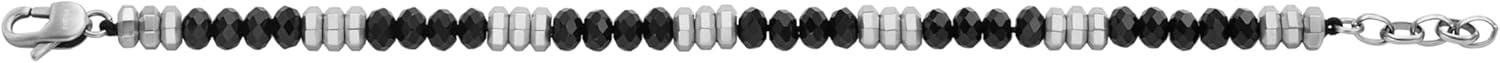 imageFossil Mens Stainless Steel and Genuine Leather andor Beaded Bracelet for MenSilverBlack Agate