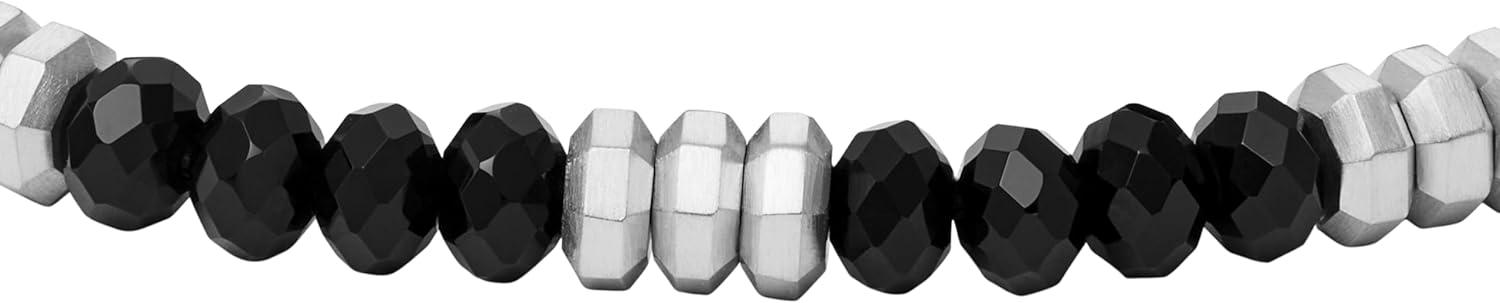 imageFossil Mens Stainless Steel and Genuine Leather andor Beaded Bracelet for MenSilverBlack Agate
