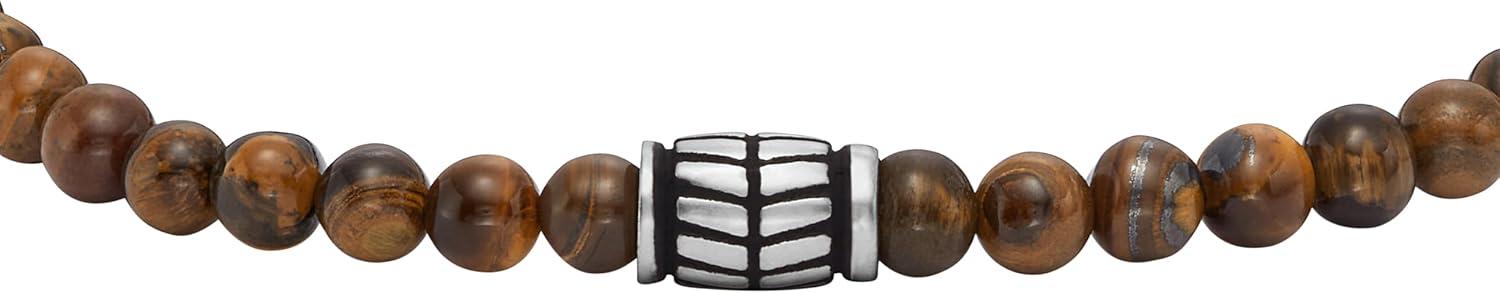 imageFossil Mens Stainless Steel and Genuine Leather andor Beaded Bracelet for MenTigers EyeBrown