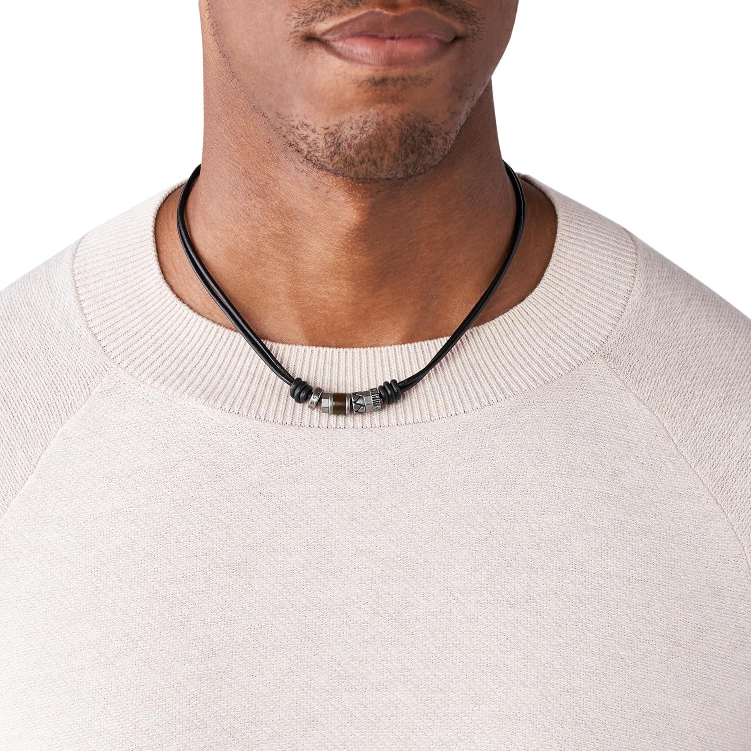 imageFossil Mens Stainless Steel or Leather Necklace for MenBlackSilverBrown