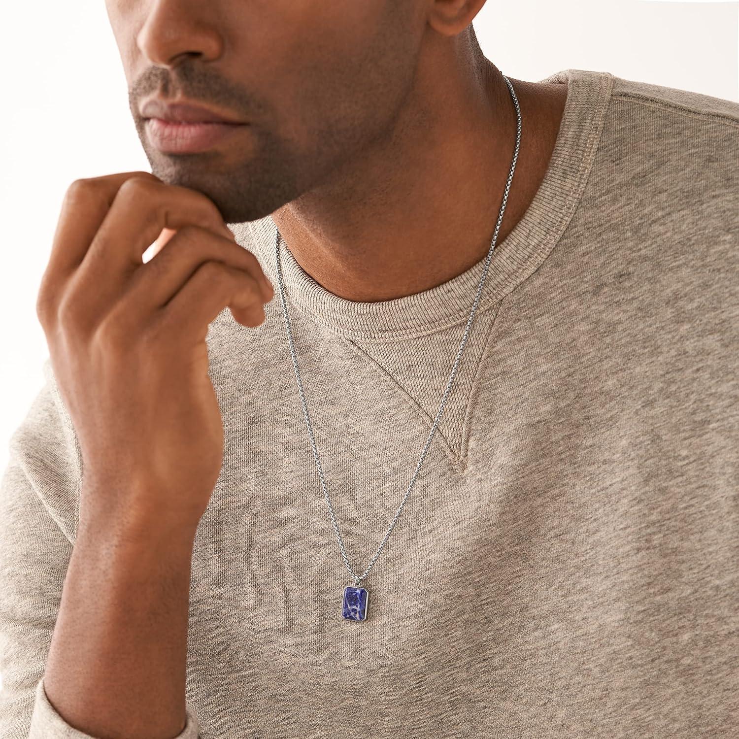 imageFossil Mens Stainless Steel or Leather Necklace for MenBlue Sodalite
