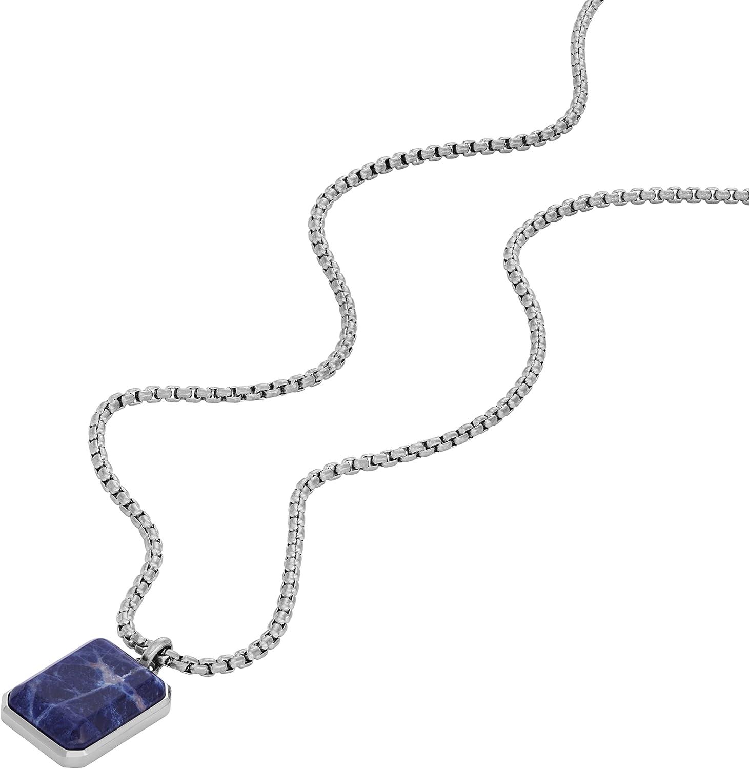imageFossil Mens Stainless Steel or Leather Necklace for MenBlue Sodalite