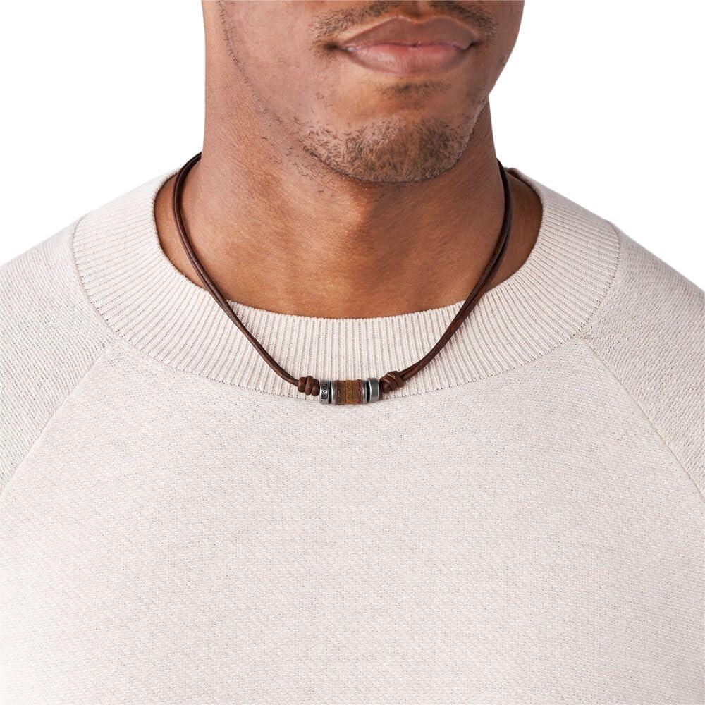 imageFossil Mens Stainless Steel or Leather Necklace for MenBrown