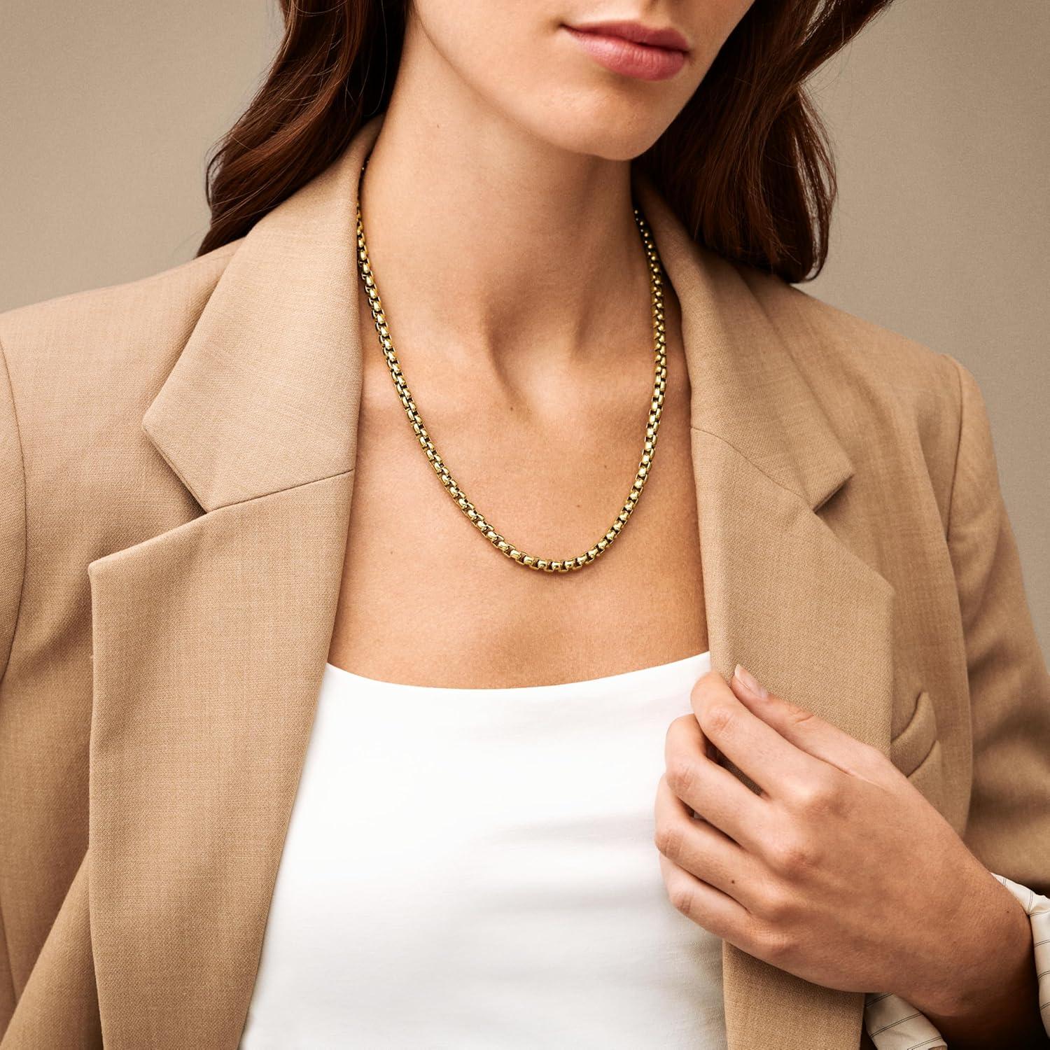 imageFossil Mens Stainless Steel or Leather Necklace for MenGold Box Chain