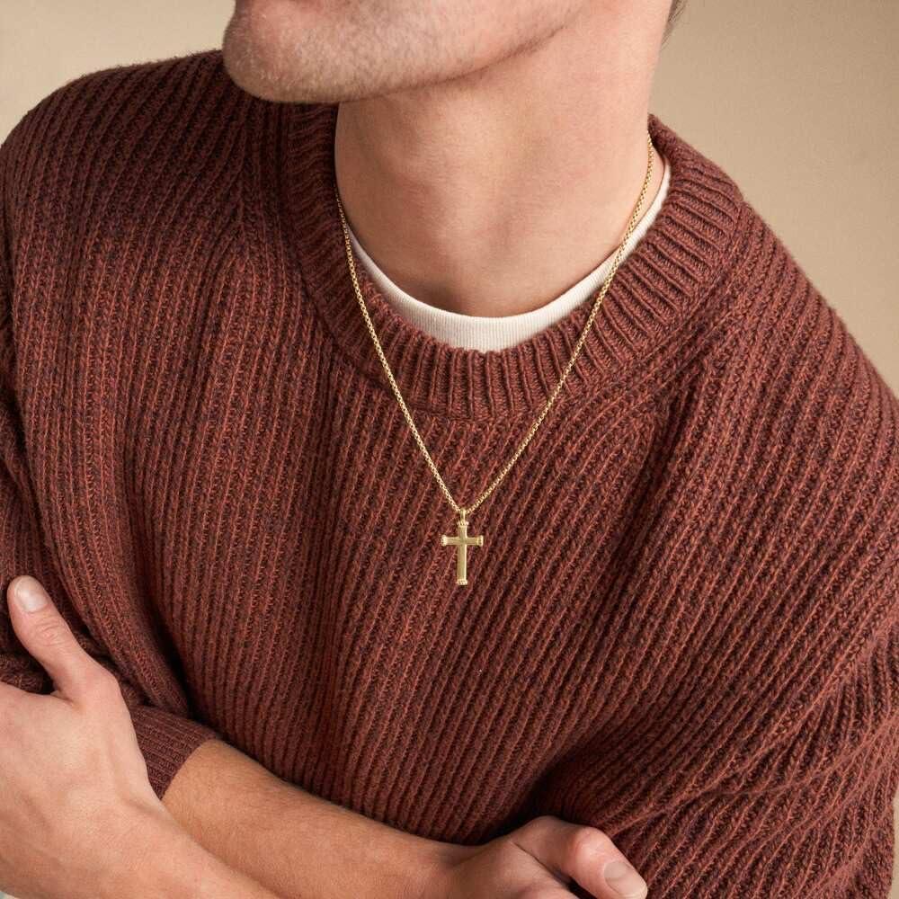imageFossil Mens Stainless Steel or Leather Necklace for MenGold Cross