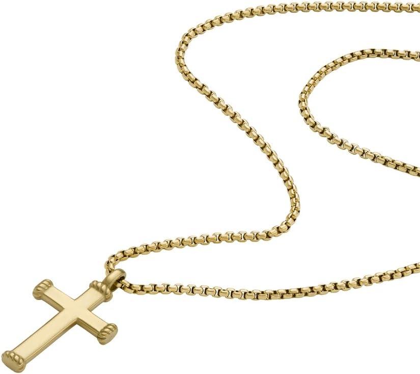 imageFossil Mens Stainless Steel or Leather Necklace for MenGold Cross