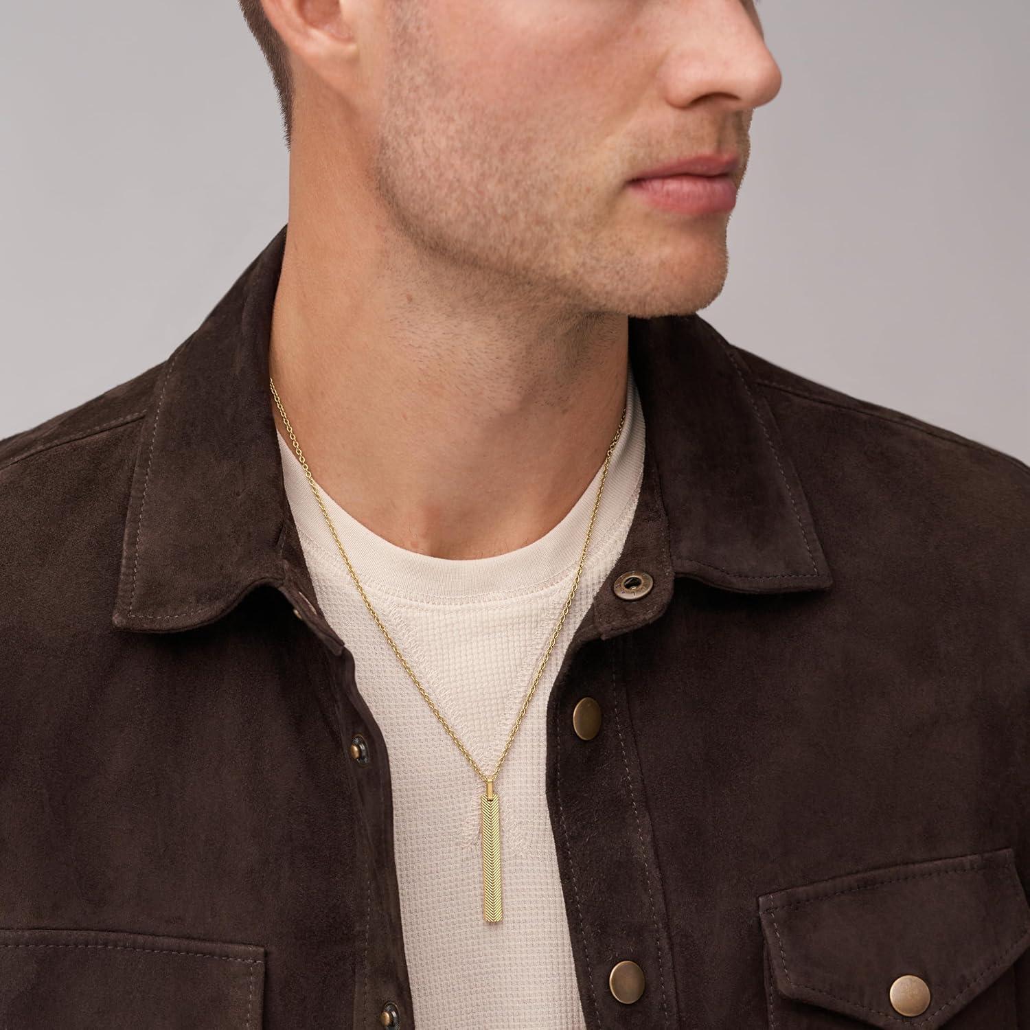 imageFossil Mens Stainless Steel or Leather Necklace for MenGold Harlow Linear Texture Bar