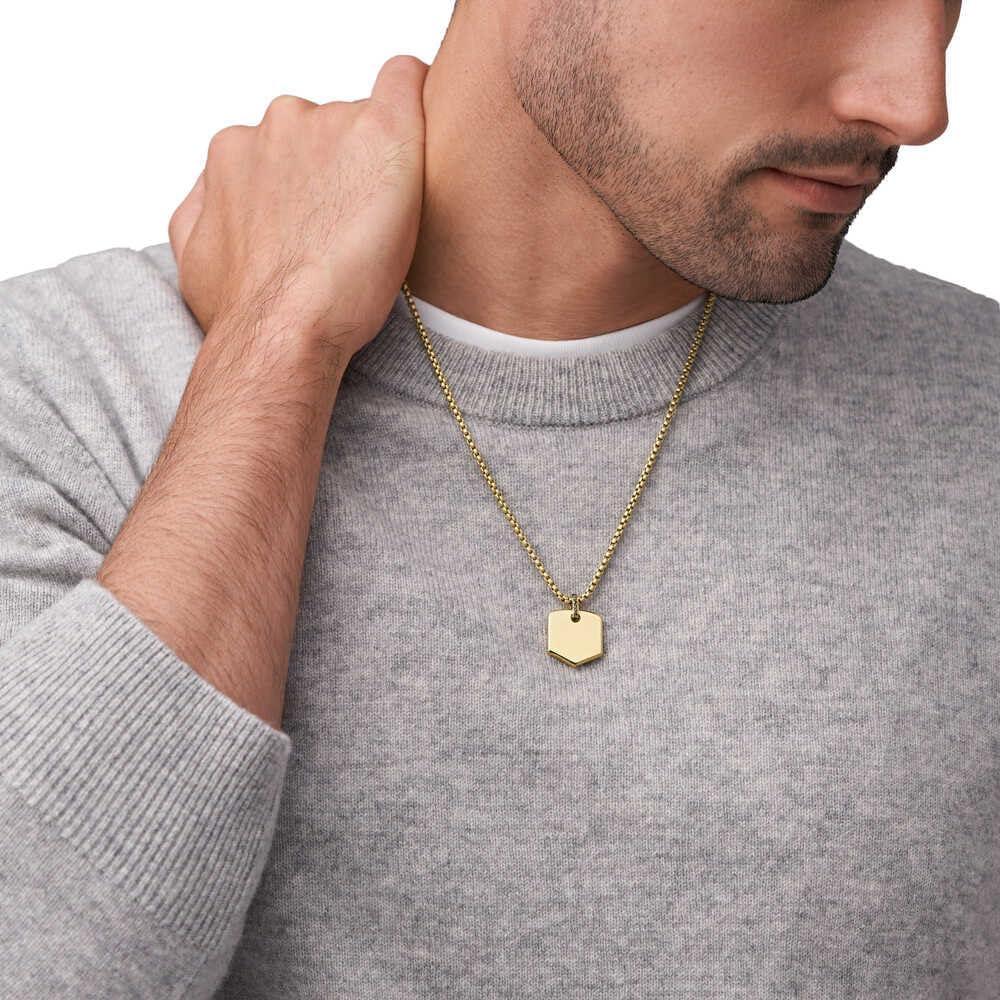 imageFossil Mens Stainless Steel or Leather Necklace for MenGold Heritage Crest
