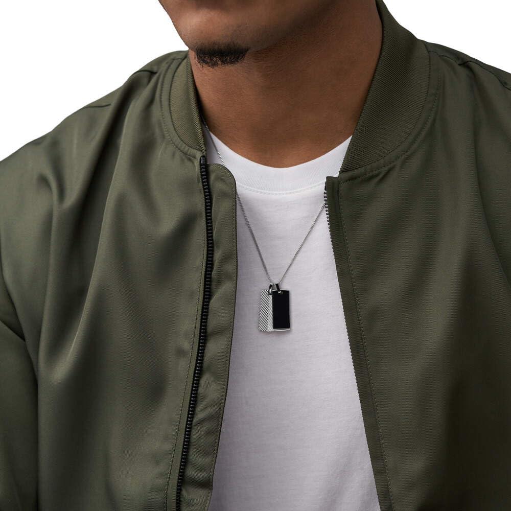imageFossil Mens Stainless Steel or Leather Necklace for MenSilver  Black Onyx Harlow Linear Texture