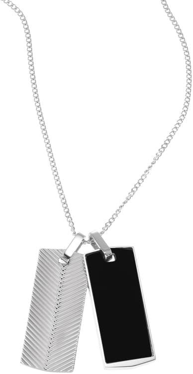 imageFossil Mens Stainless Steel or Leather Necklace for MenSilver  Black Onyx Harlow Linear Texture