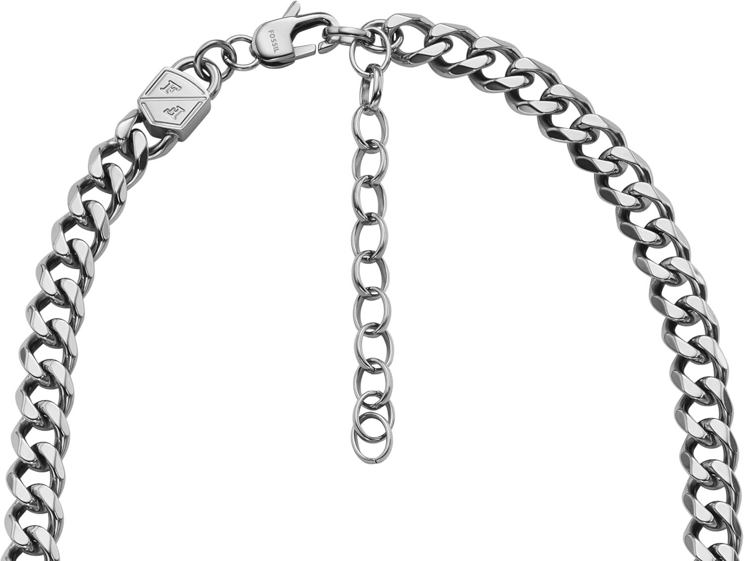 imageFossil Mens Stainless Steel or Leather Necklace for MenSilver Curb Chain