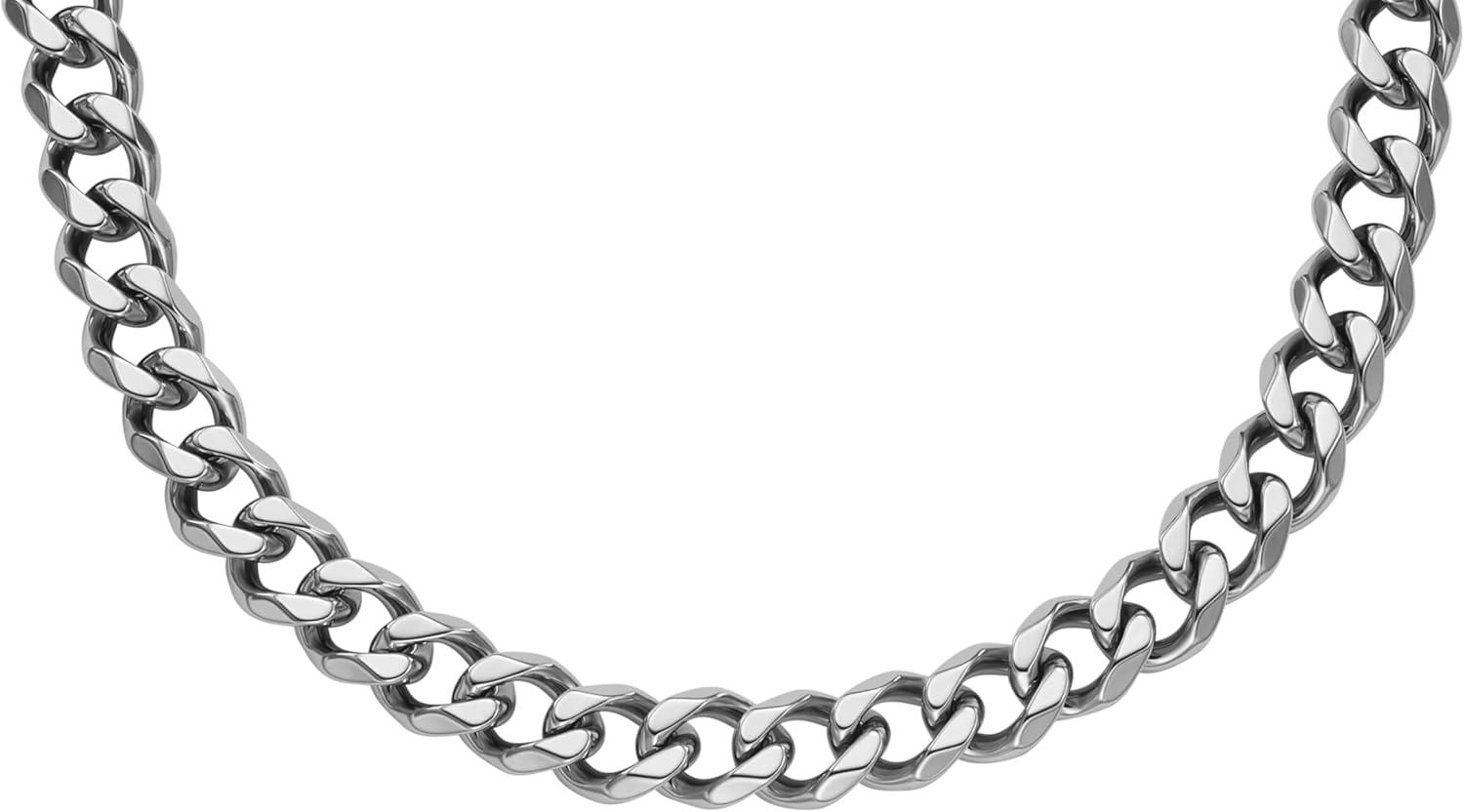 imageFossil Mens Stainless Steel or Leather Necklace for MenSilver Curb Chain