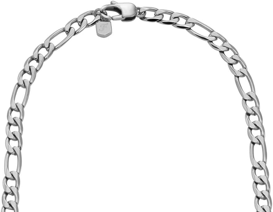 imageFossil Mens Stainless Steel or Leather Necklace for MenSilver Figaro Chain