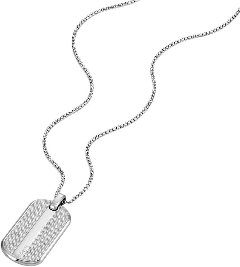 imageFossil Mens Stainless Steel or Leather Necklace for MenSilver Knox Knurled Dog Tag