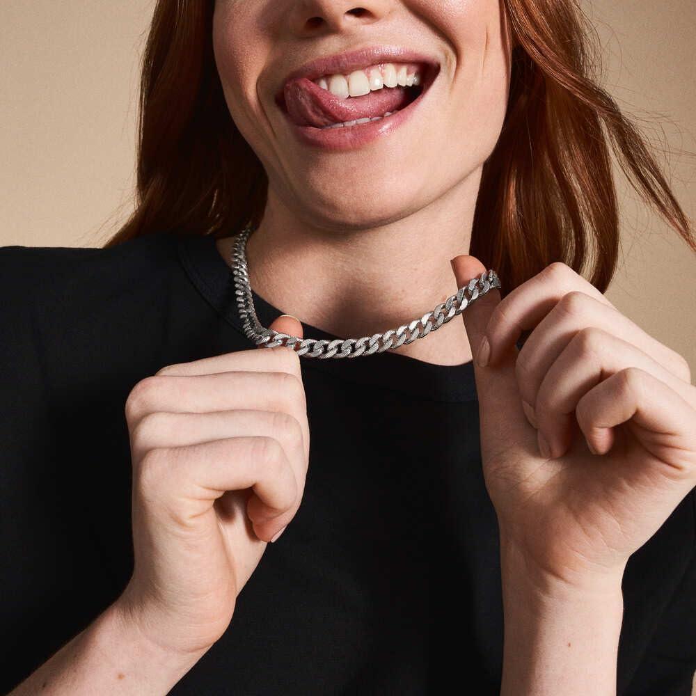 imageFossil Mens Stainless Steel or Leather Necklace for MenSilver Large Curb Chain