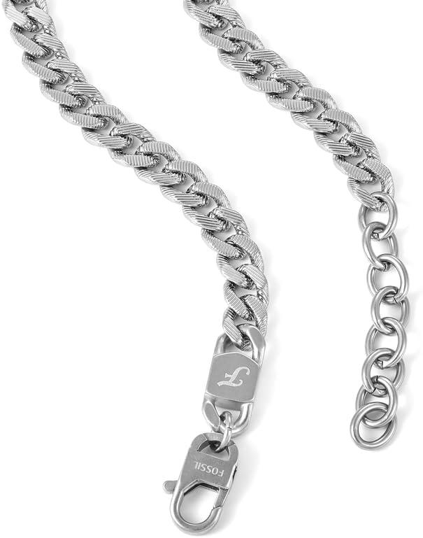 imageFossil Mens Stainless Steel or Leather Necklace for MenSilver Large Curb Chain