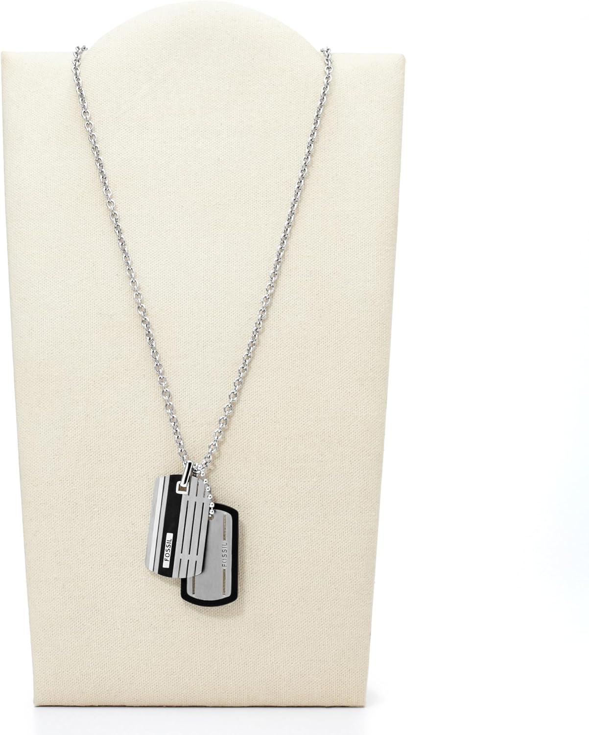 imageFossil Mens Stainless Steel or Leather Necklace for MenSilver Tags