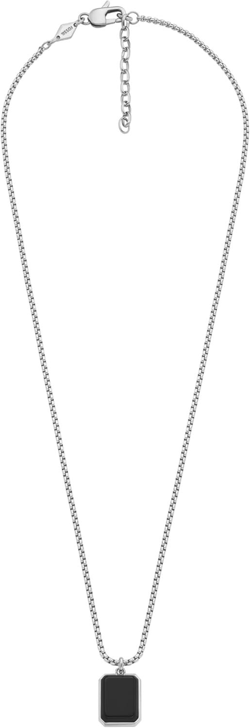 imageFossil Mens Stainless Steel or Leather Necklace for MenSilverBlack Agate Pendant