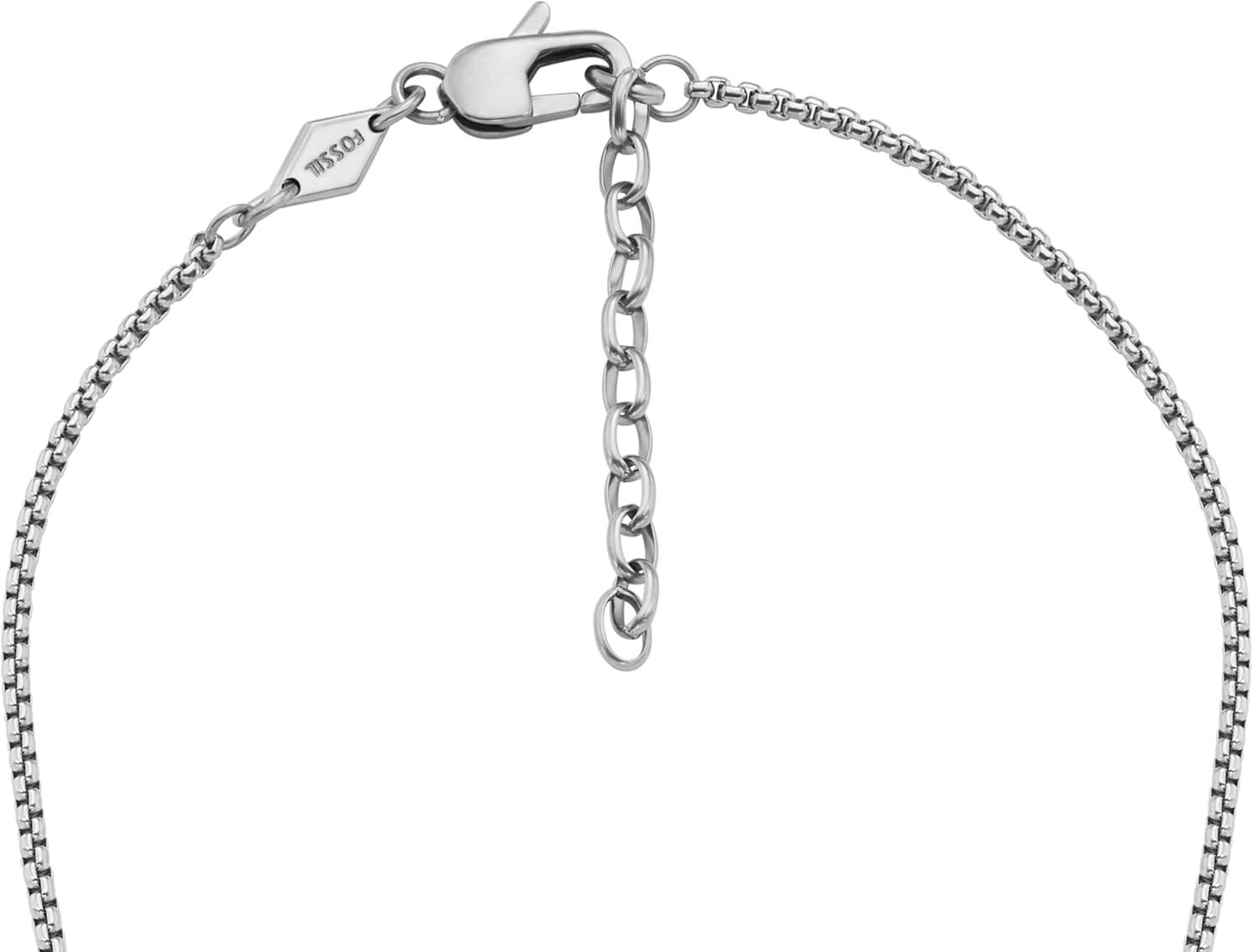 imageFossil Mens Stainless Steel or Leather Necklace for MenSilverBlack Agate Pendant