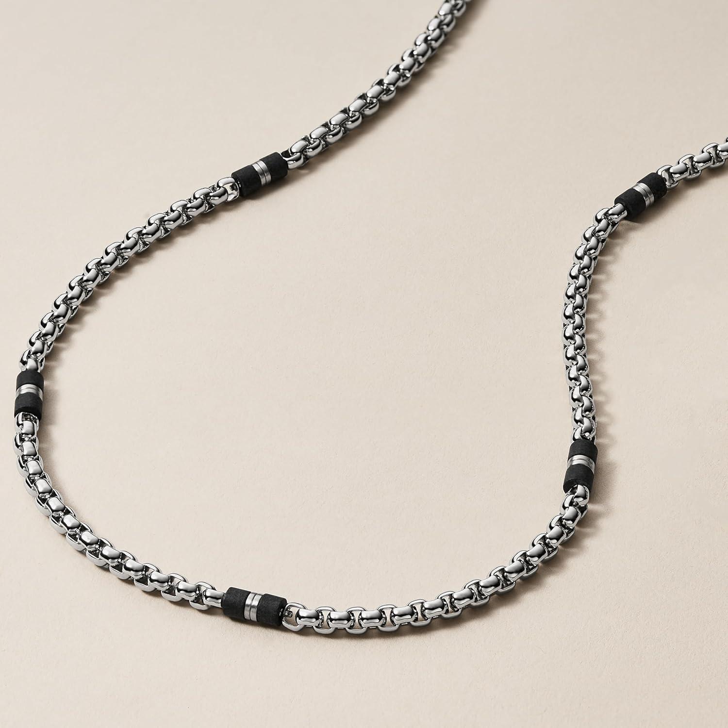 imageFossil Mens Stainless Steel or Leather Necklace for MenSilverBlack Chain