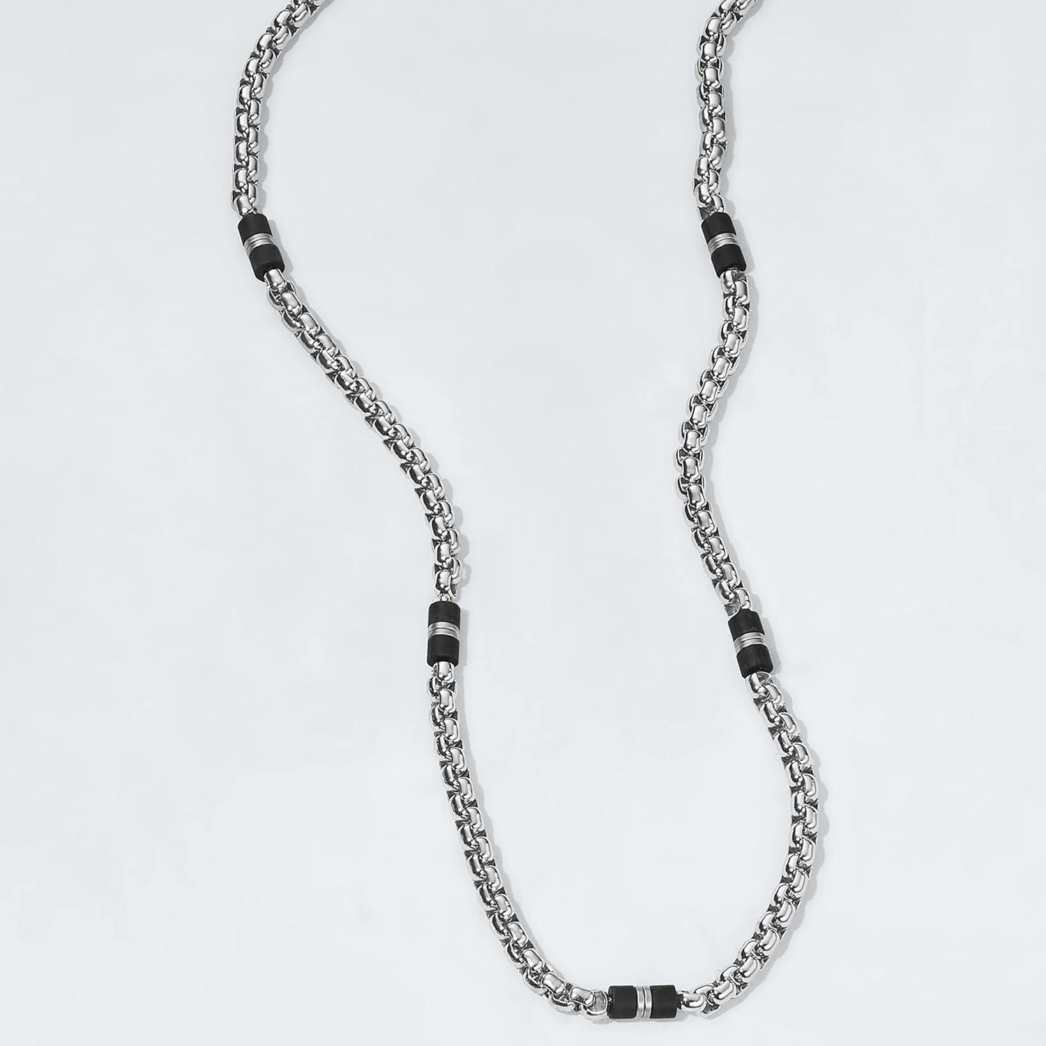 imageFossil Mens Stainless Steel or Leather Necklace for MenSilverBlack Chain